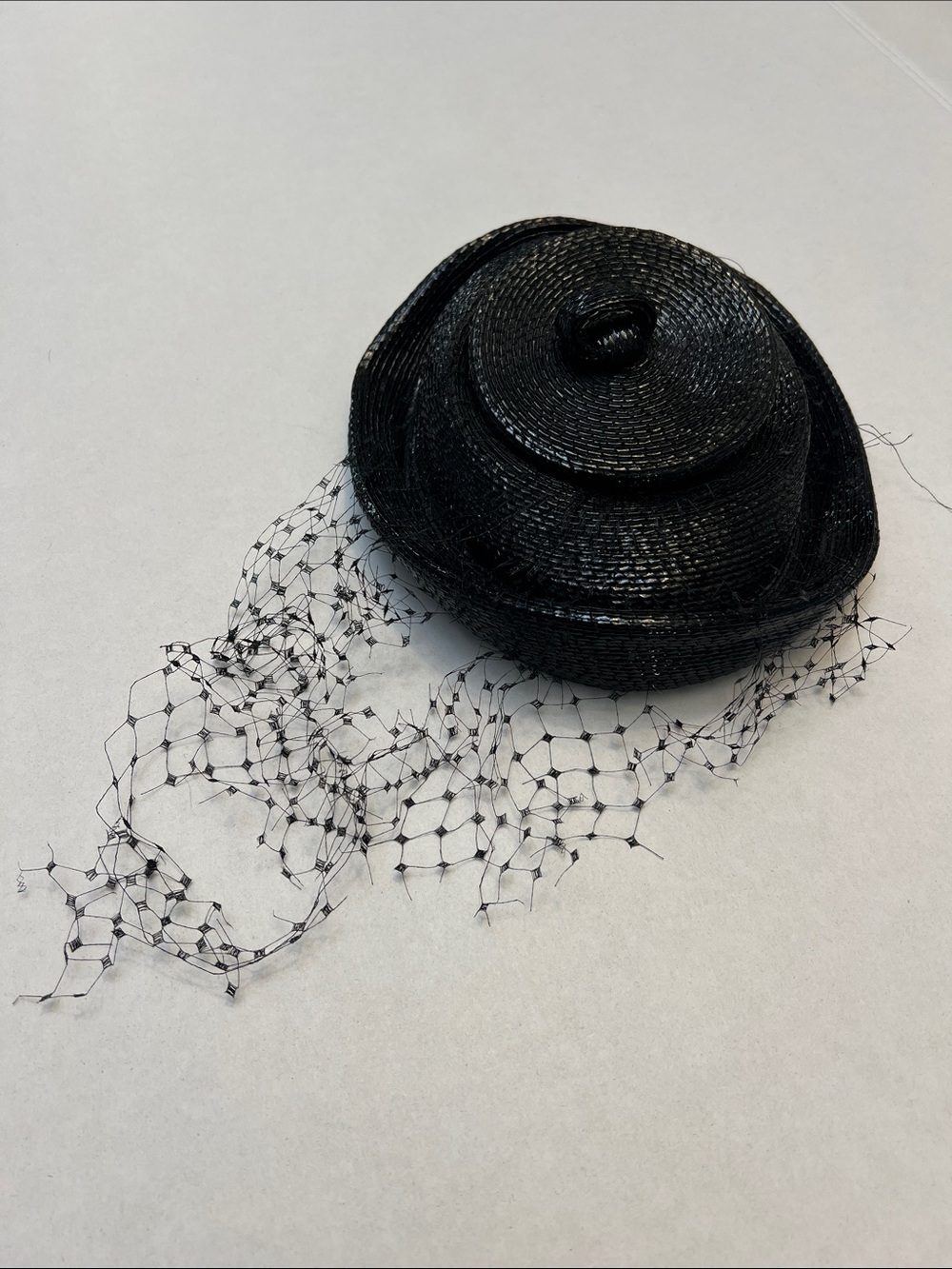 Vintage 1950’s I. Magnin & Co. Black Straw Cocktail Hat with Net Veil